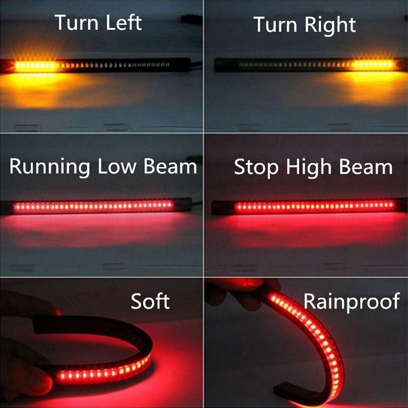 48 LED Universal Flexible Motorcycle Light Strip Tail Brake Stop Light Turn Signal Light