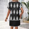Women's Fashionable Floral Print V-neck Short Sleeved Pocket Casual Pullover Dress