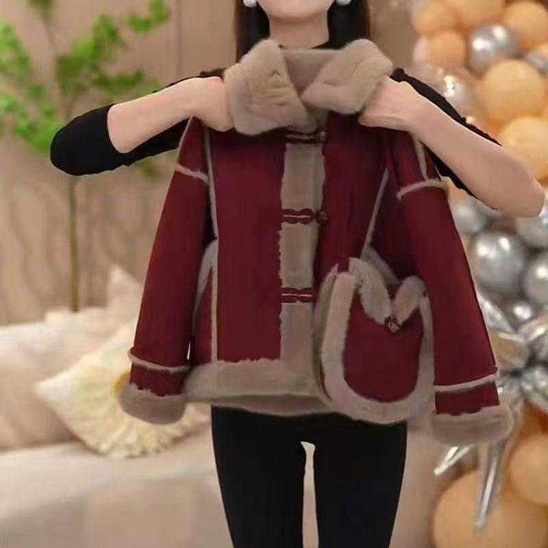 

Осенне-зимняя шуба новая женская меховая интегрированная Анкола красный бархатный утолщенный топ маленький человек M(160 )