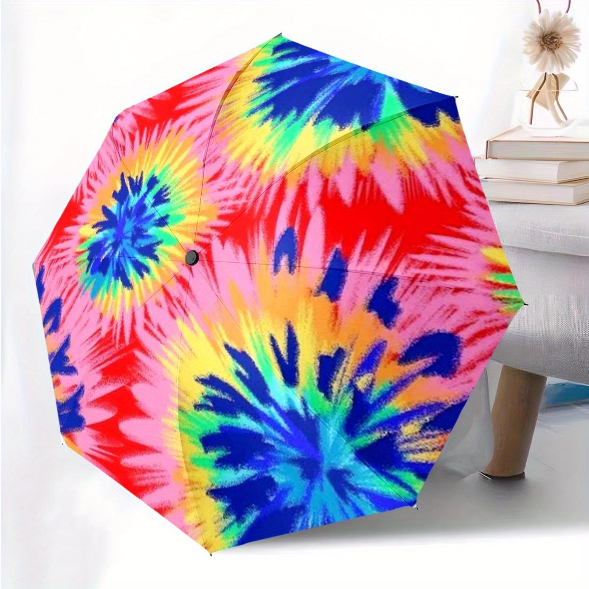 

Bright Tie Dye Splashes Pattern Print 1pc Automatic Folding Umbrella, Portable & Foldable Design with 8 Ribs, Casual Outdoor A Iron&8K
