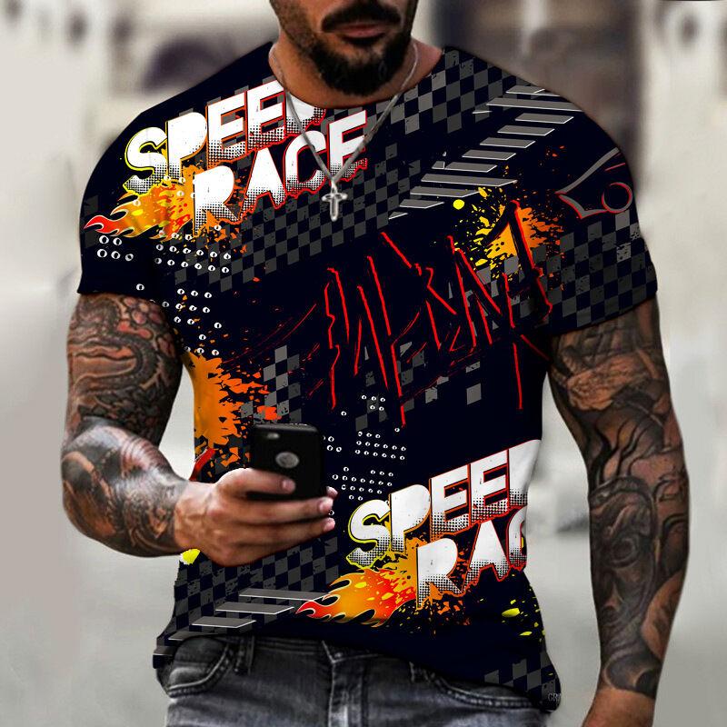 3D digital printed short sleeved T-shirt casual slim fit men's round neck top comfortable streetwear