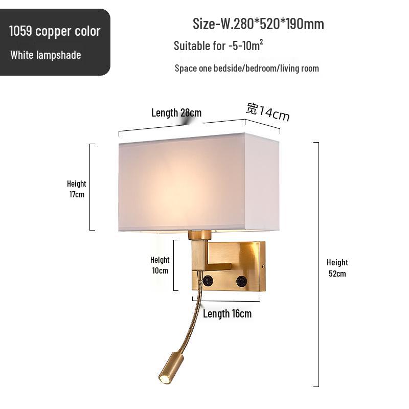 American Style LED Wall-Mounted Bedroom Lamp with Fabric Shade for Reading and Mobile Use