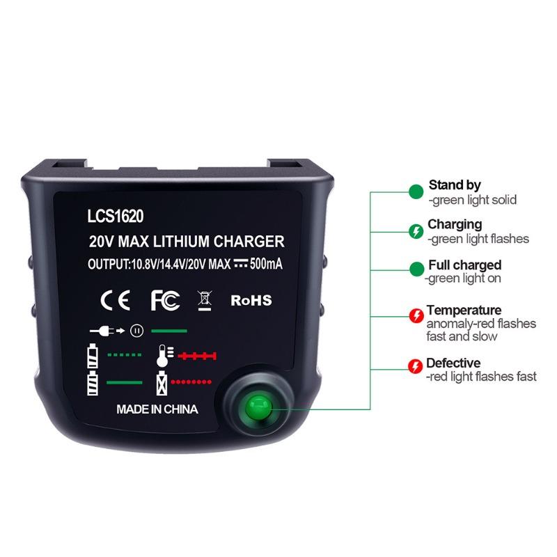 US/EU/UK/AU Plug 20V Lithium Battery Charger Compatible with For Black&Decker 20V LBXR2020-OPE, LB2X3020-OPE Lithium Batteries