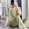 Korean version of sweet girl short-sleeved pajamas women's spring summer cotton and silk shirt collar can be worn outside loungewear princess