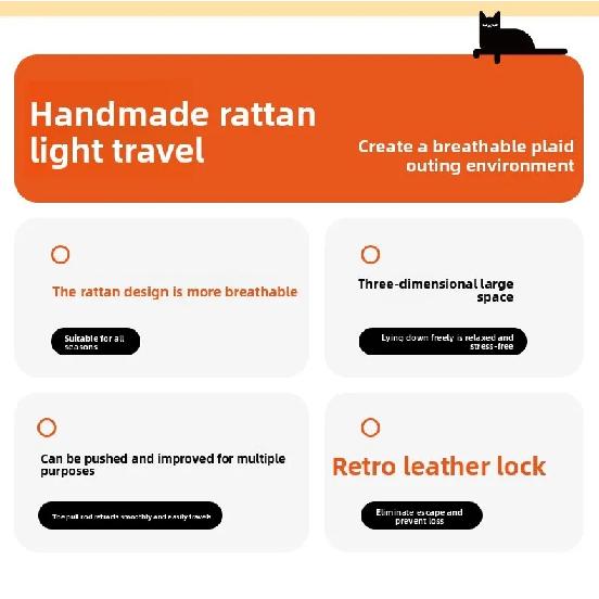 Tragbare Katzentransportbox Stilvoller Haustier-Rollkoffer Große Kapazität Geflochtene Haustier-Reise-Atmungsaktive Trolley-Box für Katzen & Kleine Hunde