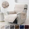 Solid Color Velvet Recliner Sofa Covers 1 Seater Anti-Slip Armchair Slipcover with Elastic Strap Sofa Protector for Living Room