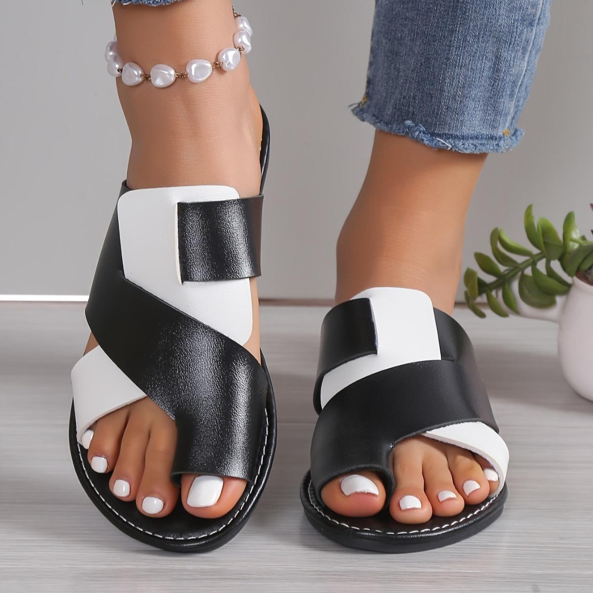 

Осенние цветные блоки Нового стиля Летние модные дышащие шлепанцы с плоским носком 36 белый