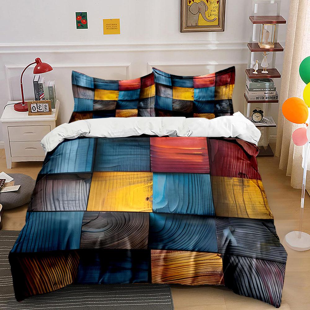 Colorful Abstract Wooden Pattern Bedding Duvet Cover Set Duvet Cover Pillowcases (1 * Duvet Cover 2 * Pillowcases, without duvet insert)