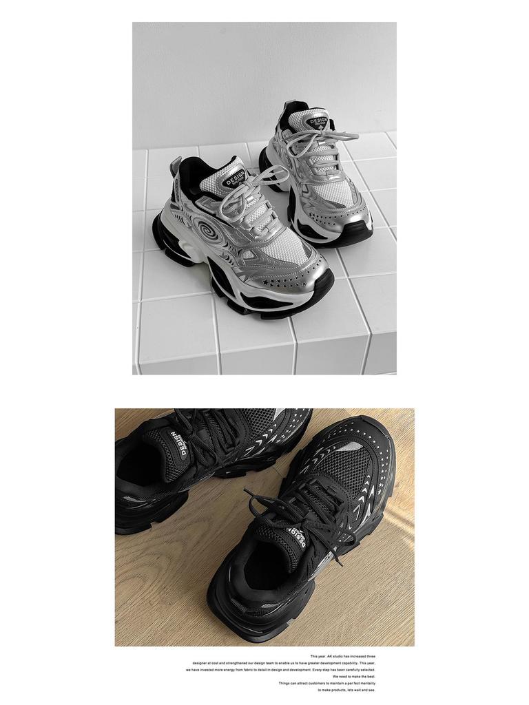 Black Warrior Men's 10CM Invisible Height Boost Shoes, Autumn Mesh Breathable Retro Dad Sneakers