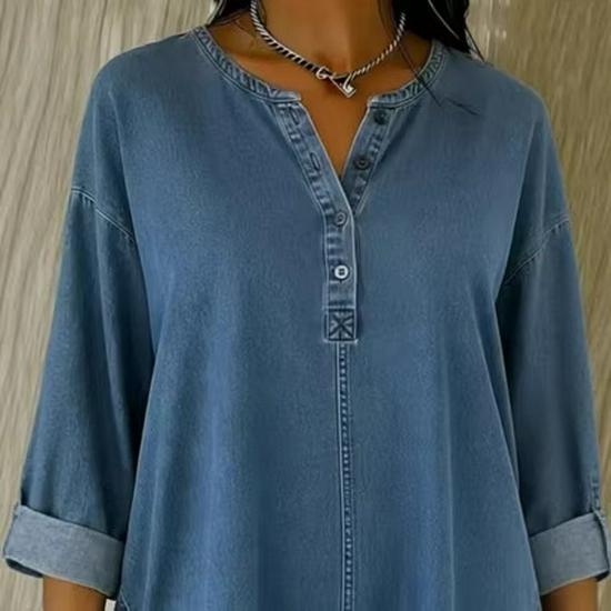 Wyjątkowo Specjalny Francuski Styl: Wygodny damski top dżinsowy z długim rękawem