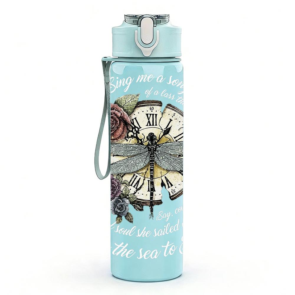1PC Floral Dragonfly Vintage Round Art Print 750ml Portable Sports Water Bottle Leakproof Gym Outdoor Travel Drink Cup
