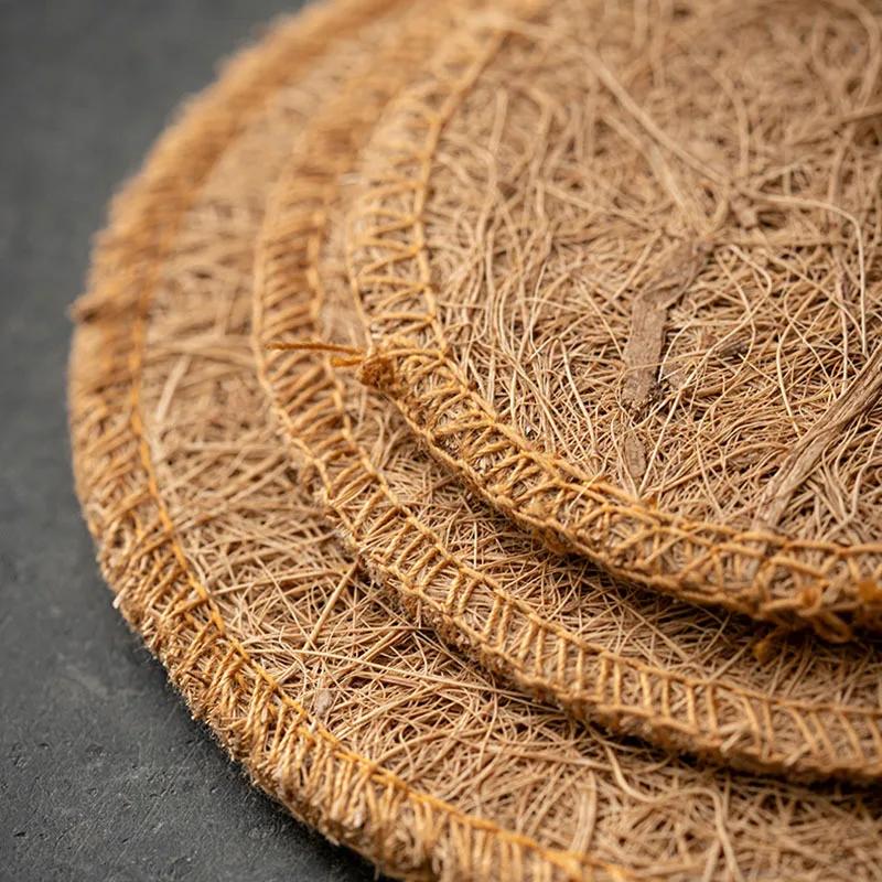 Retro Organic Loofah Sponge Cup Teapot Mat Durable Natural Kitchen Coaster Eco-friendly Teaware Tray Accessory Tea Ceremony