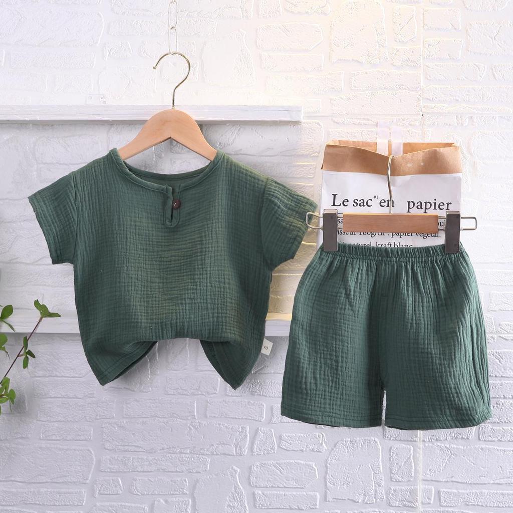 Boys' Cotton Linen Short Sleeve Set, Ages 0-5 - Summer Korean Style Casual Wear, Breathable for Southeast Asia