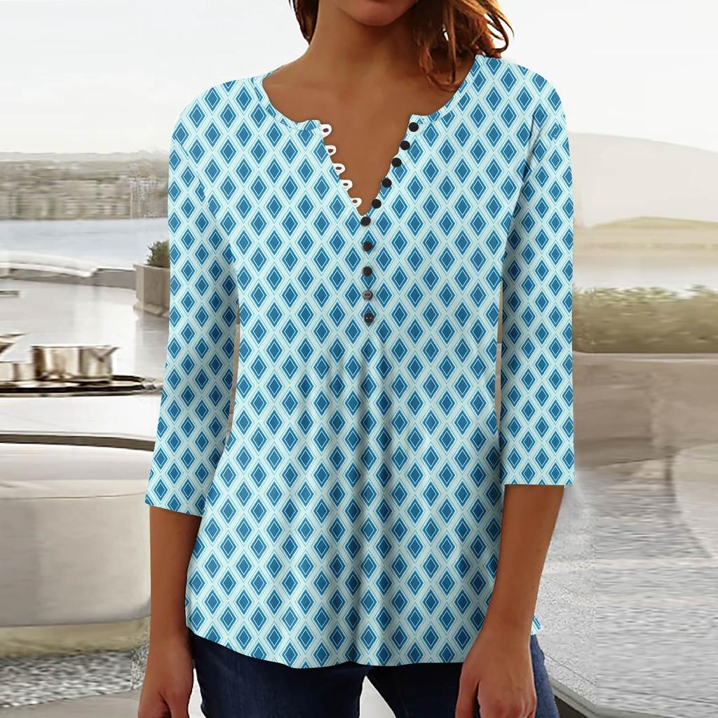 Women's Fashion Casual Pullover T-Shirt 3/4 Sleeve Printed Top