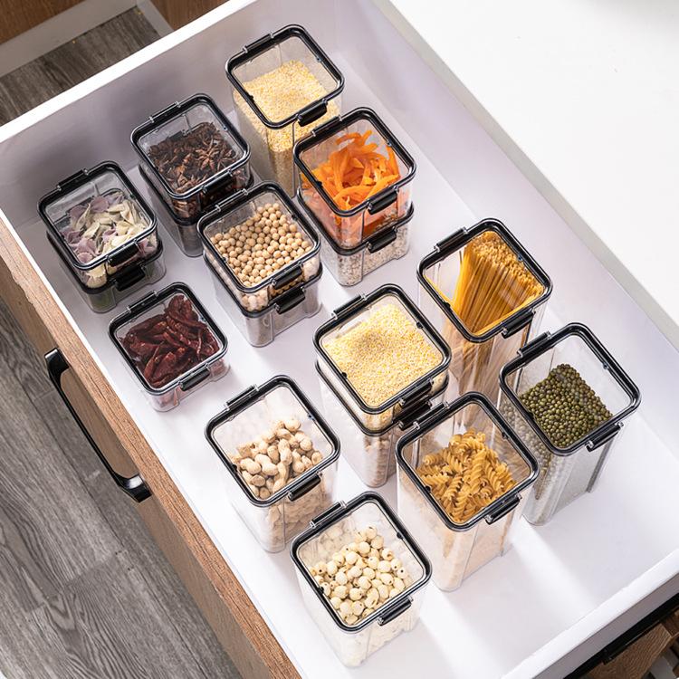 Clear Plastic Sealed Jar Square Snack Storage Jar Crisper Kitchen Grain Storage Jar for Dried Fruits