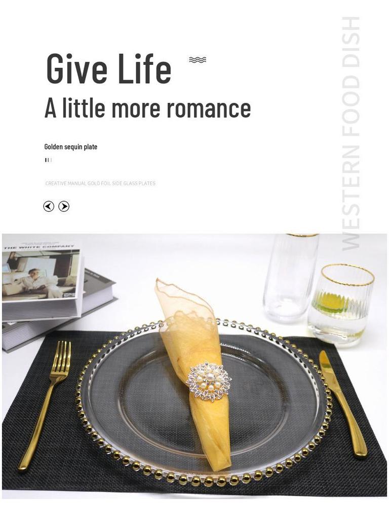 Nordic Style Golden Beaded Glass Fruit Plate - Round and Elegant for Banquets