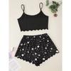 Summer Sleepwear for Women Pajamas Set Star Moon Printed Sleeveless Sling Crop Tops and Shorts Set Homewear Loungewear Pijama
