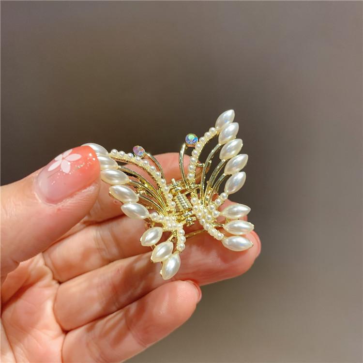 Korea Hair Jewelry Women Headdress Small Butterfly Hairpin Hair Grab Clip Metal Imitation Pearl Casual Party Claw Clip золотой