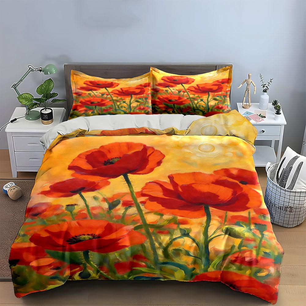 Bright red poppy flowers. Bedding sets Duvet cover sets Duvet covers Pillowcases(1* Duvet Cover 2* Pillowcases without duvet insert)