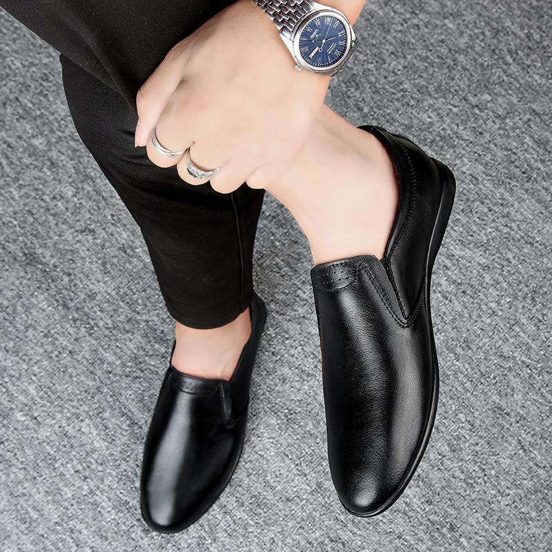 Men Casual Shoes Men's Genuine Leather Fashionable Breathable Peas Shoes Trend Black All-match Wear-resistant Flat Shoes