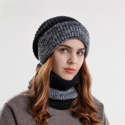 Thicken Thermal Knit Cap Soft Warm Wool Hat Hiking Winter Beanie Hat Scarf Set  Winter Season