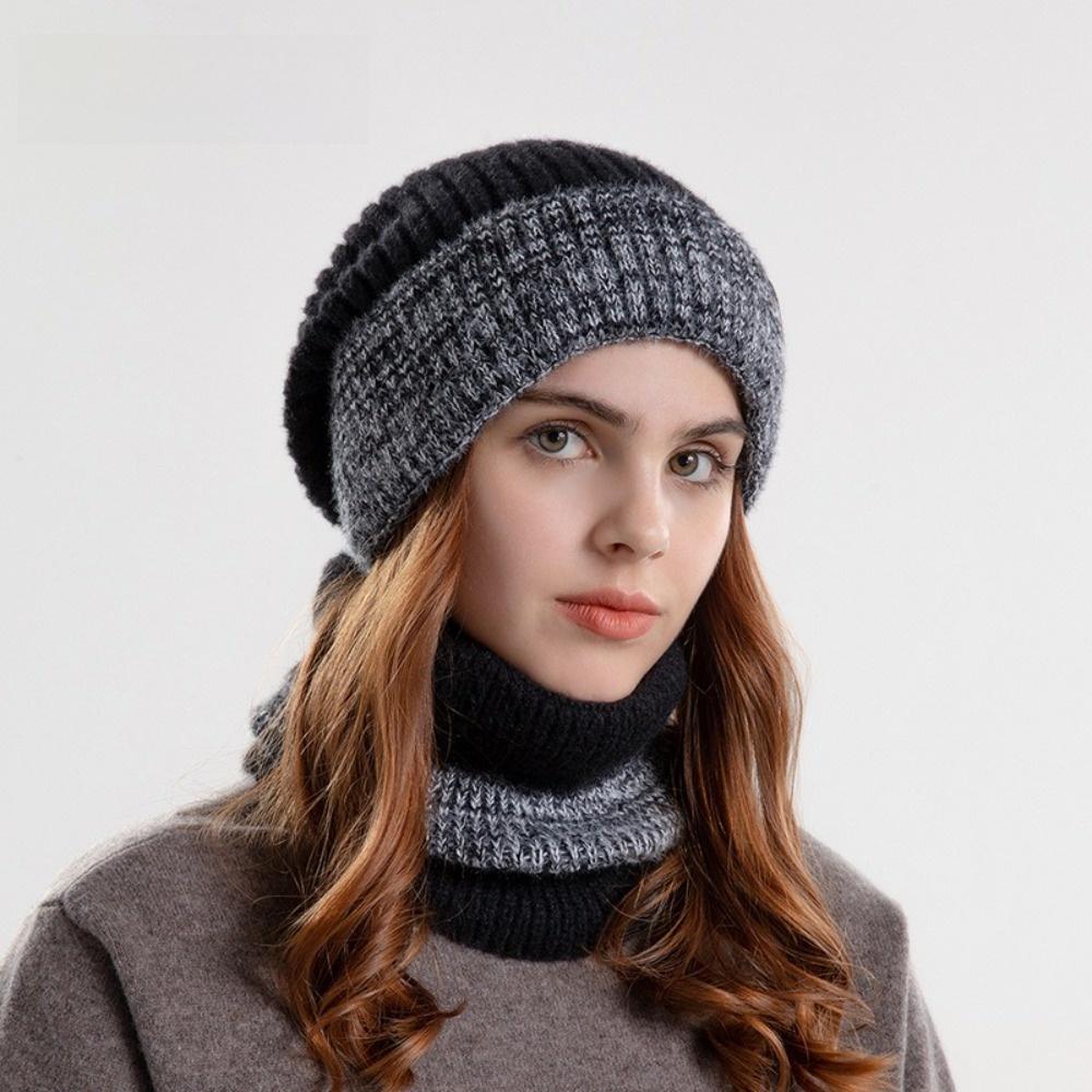 Soft Winter Beanie Hat Scarf Set Thicken Warm Wool Hat Hiking Thermal Knit Cap  Skiing