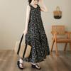 Dimanaf Plus Size Dress Summer Women Vintage Linen Elegant Style Sleeveless Floral Loose New Long Dress 8031