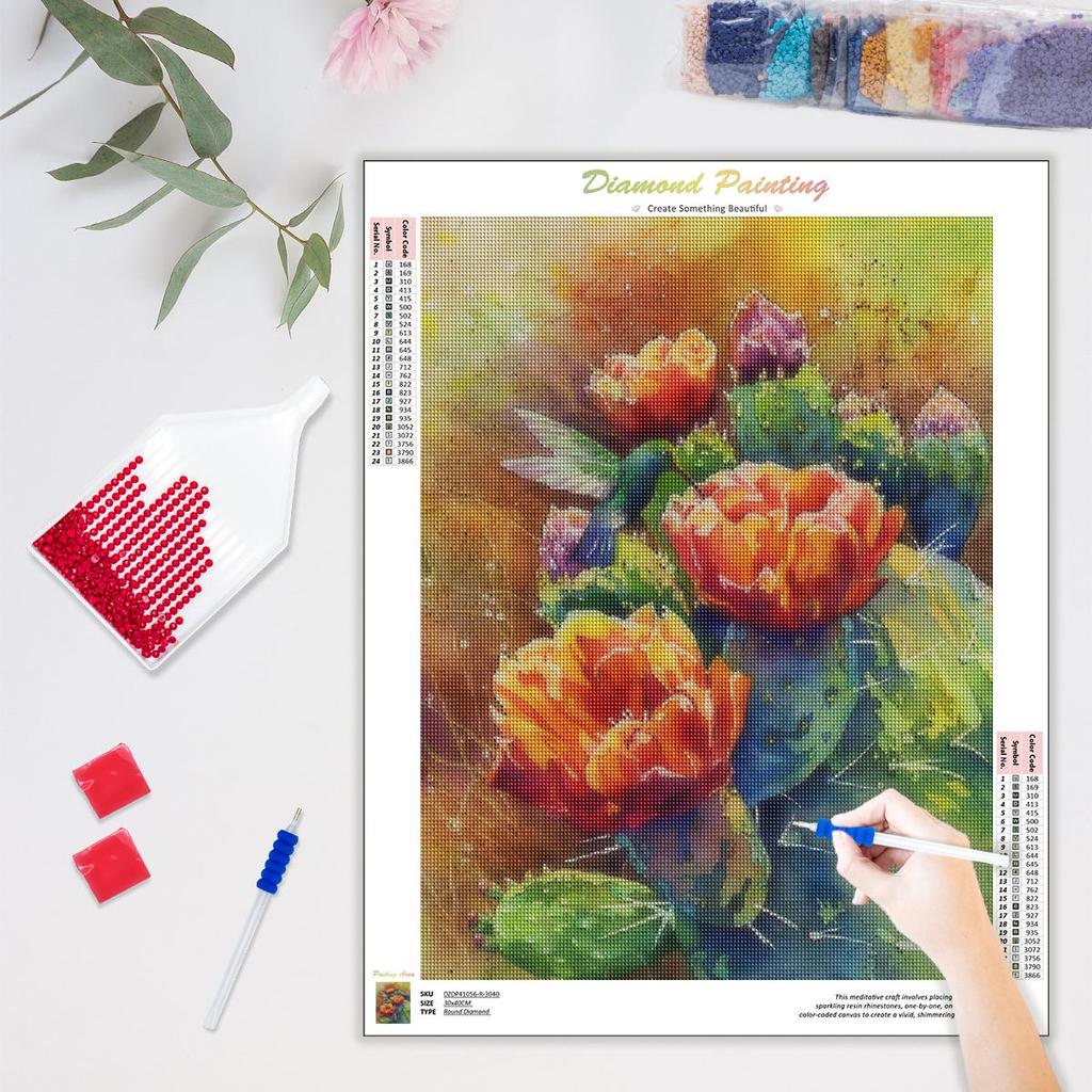 5D Diamond Painting Cactus Flower Embroidery Rhinestone Kit Diamond Art Mosaic Handicraft Decor For Home 30x40cm/12x16inch