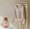 Women's Striped Collar Knit Loose Fit Soft Daily Office Look Sweater