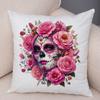 Vibrant Dahlia Sugar Skull Pillowcase Double Print Red Rose Skull Cushion Cover Soft Plush Pastel Floral Skull Pillowe Case
