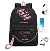 Fashion Black Backpack Pink Girl School Bag Travel Bag Laptop Chain Backpack Usb Headphone Port