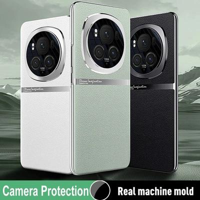 Luxusní kožené pouzdro pro Honor Magic 6 Pro Case Luxusní obyčejná PU kůže + galvanický rám Ultratenký ochranný kryt fotoaparátu