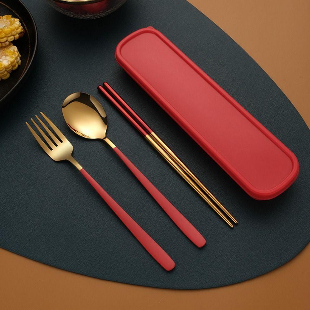 Stainless Steel Forks and Spoon Chopsticks Set 3 In 1 Travel Cutlery Set  Bar Accessories