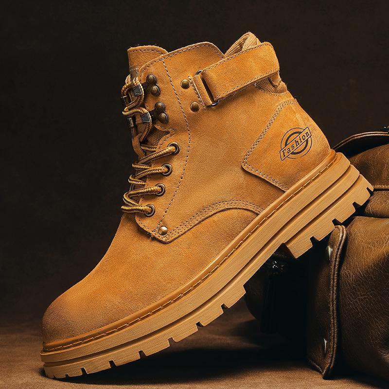 

Autumn and winter velvet thickened foreign trade hot-selling cross-border large-size men s outdoor thick-soled leather Martin boots 38 золотой