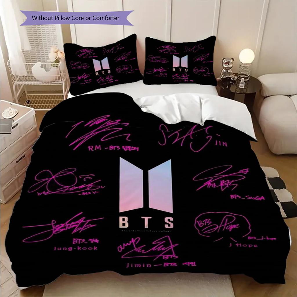 Bts Globale Musik-Sensation Dreiteiliges Set (1 Bettbezug + 2 Kissenbezüge, ohne Füllung) 2D flaches Weihnachts-Geburtstagsgeschenk Bettbezug und Kissenbezug