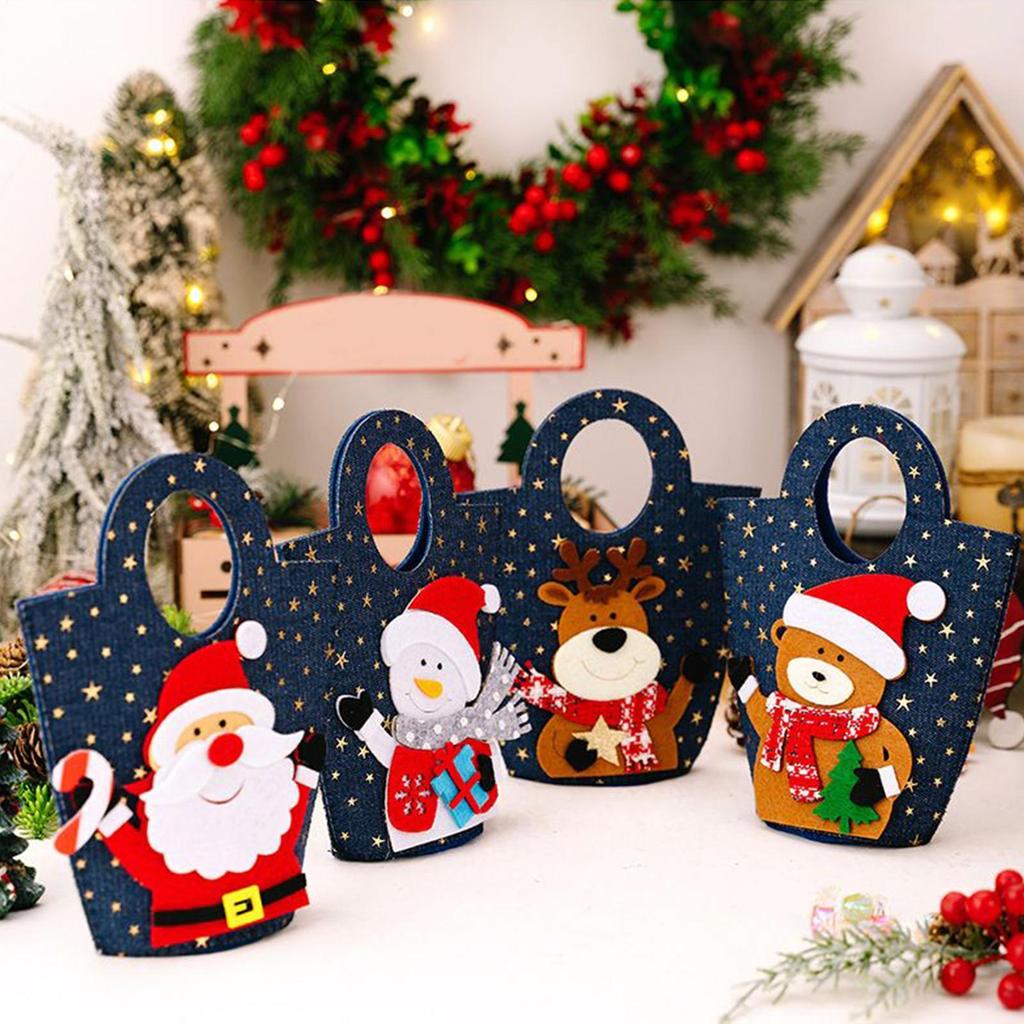 Christmas Bags For Treats 4 Pieces Santa Claus Christmas Candy Bags Handbag Cute For Prizes Cake Beer Bottles Chocolates