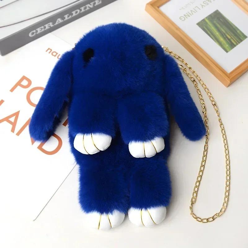 Niedliche flauschige Pompons aus Kaninchenfell Kettentasche Damen Cartoon Hase Umhängetasche Flauschiger Hase Schulterplüschrucksack Mädchen Geburtstagsgeschenke