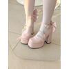 Cute Sweet Color Soft Girl Japanese Single Shoes 2024 Autumn New Original Bow Middle Heel Waterproof Table Lolita Shoes