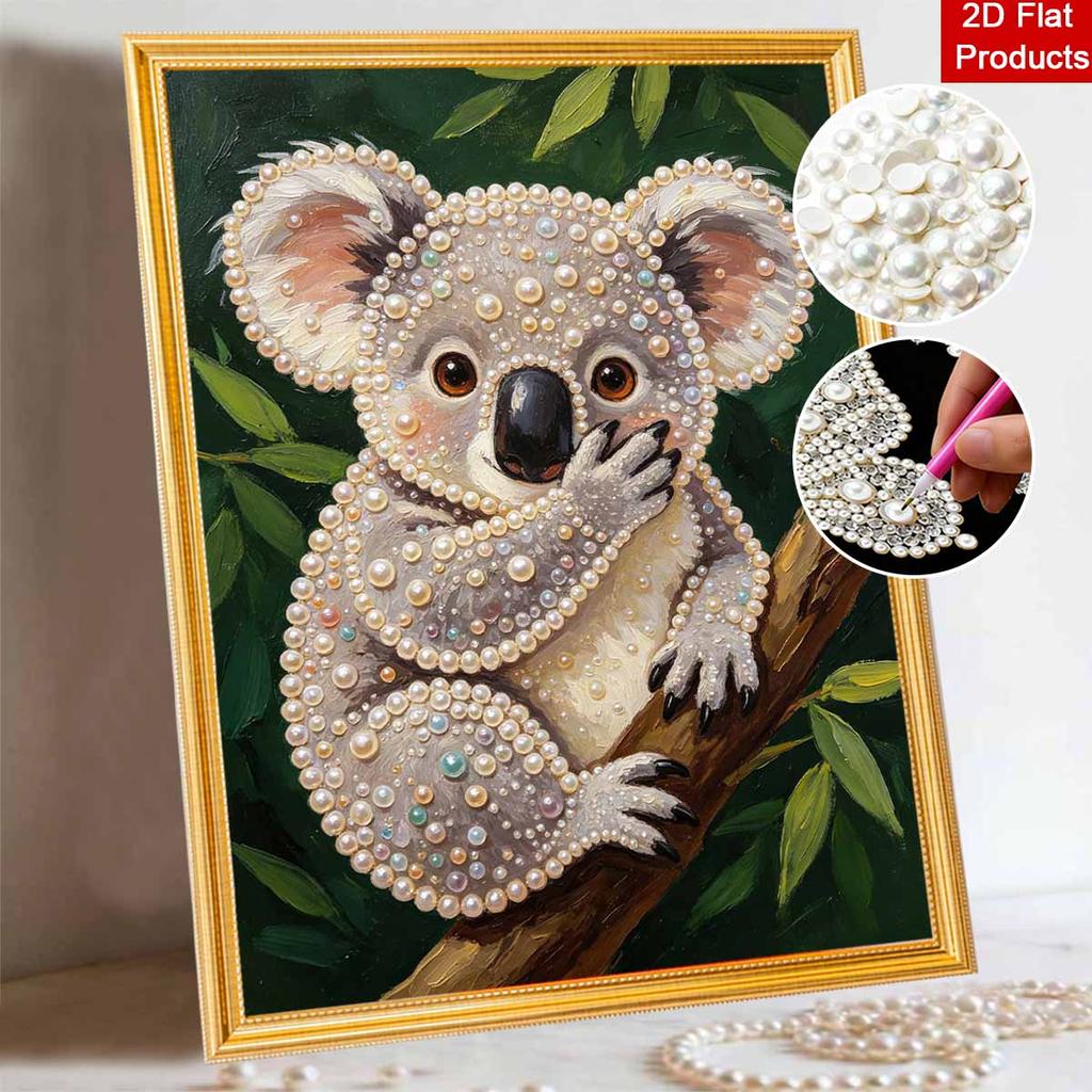 Handmade Framed Pearl Bead Painting Kit Cute Koala Animal 3D Shiny Canvas Art Ready to Display Home Decor Gift Idea Creative Wall Decoration