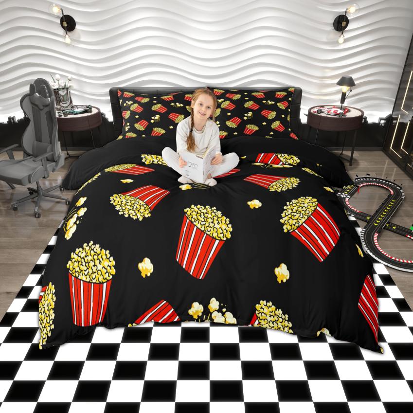 Homewish Kino Popcorn Bettbezug Set, Vintage Film Bettwäsche Set, Film Thema Bett Set, Raumdeko