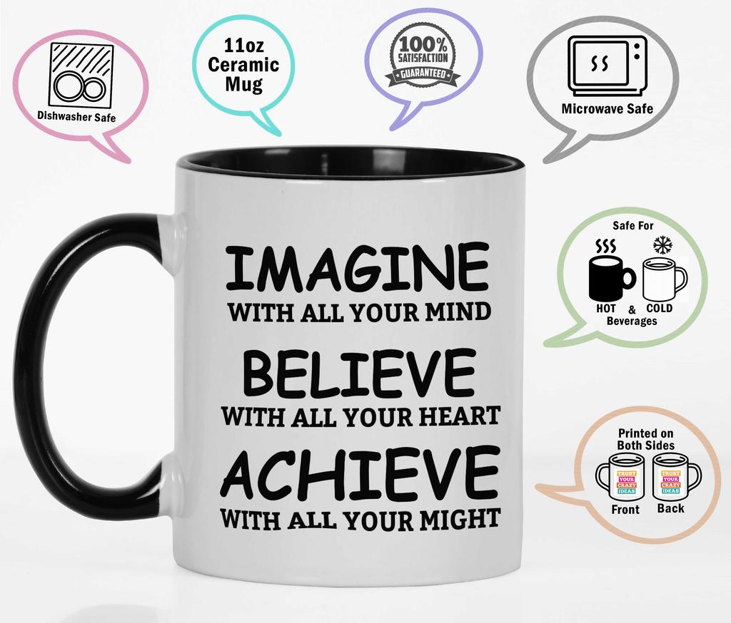 Inkdotpot 11 Oz  Ceramic Coffee  Mugs Imagine Believe Achieve Inspirational Quotes Gift For Co-Worker Boss