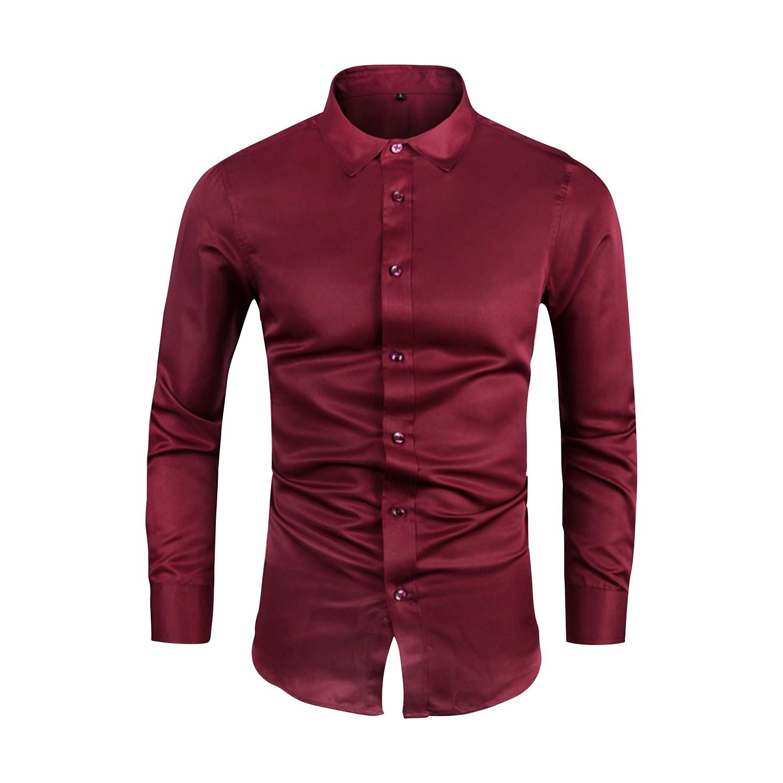 

Мужская модная рубашка большого размера с длинным рукавом и лацканами, однотонная рубашка в деловом стиле XL красный