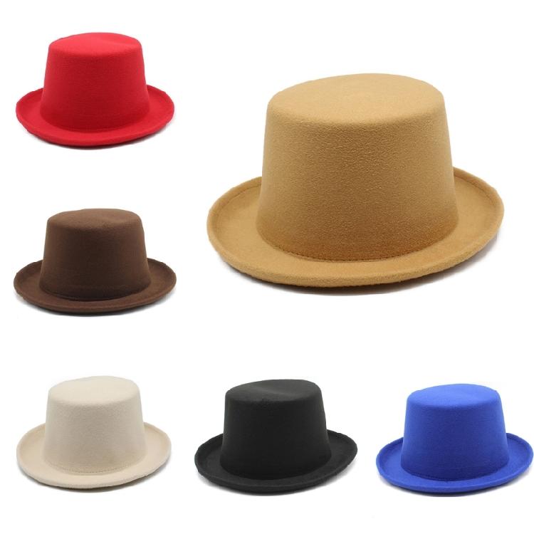 Roll Brim Fedora Cap Flat Top Hat Adult Unisex Magician Hat Masquerade Balls Cap