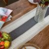 Cotton And Linen Splicing With Tassel Table Flag, Holiday Wedding Decoration, Long Strip Cloth, Two Tone Bed Tail Scarf