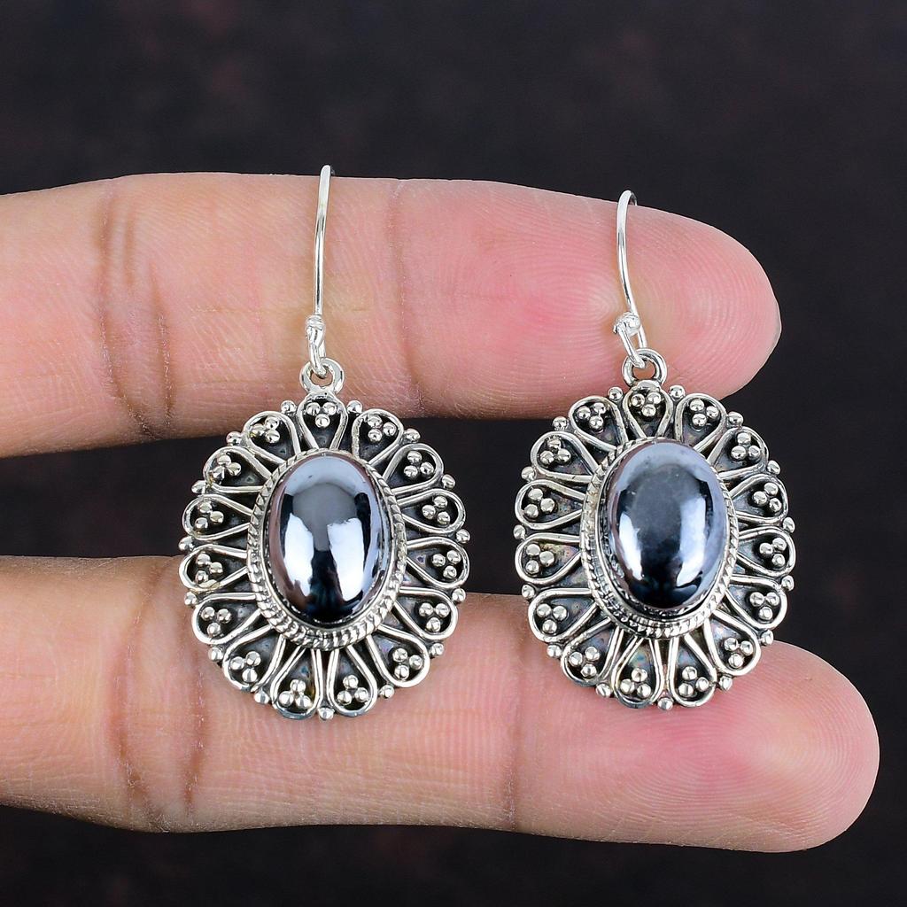 Cercei din șungit Piatră prețioasă naturală Cercei din argint sterlin 925 Cercei de designer Bijuterii Cercei lucrați manual Cercei tip candelabru vintage Cadouri pentru ea