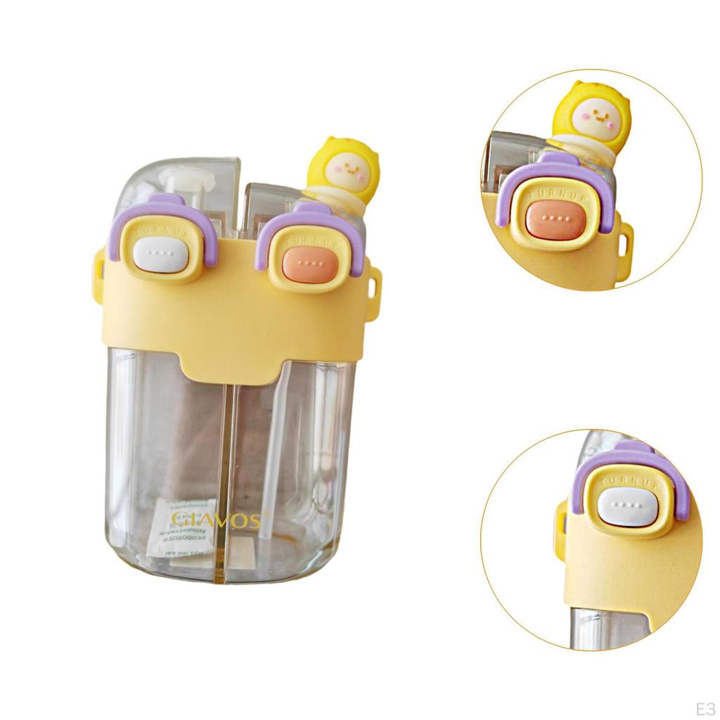 Cute Water Bottle Double Drinking Compartments 780ml Funny Cup with and Strap