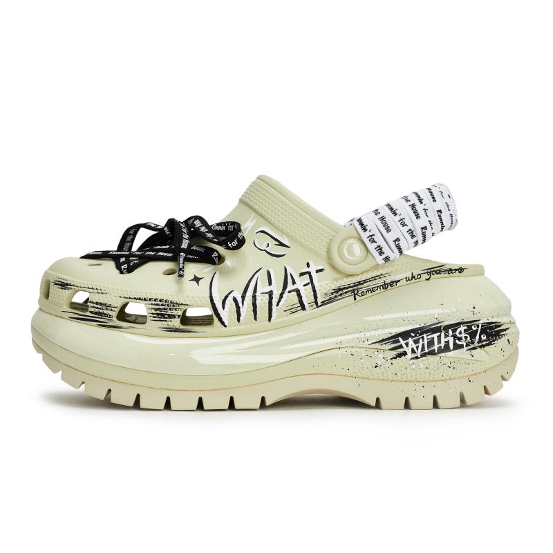 

Crocs REGO Хот-дог Свобода Блок Расписанные вручную Граффити Уличное ощущение Дырявые туфли Унисекс Кость Белый 38-39