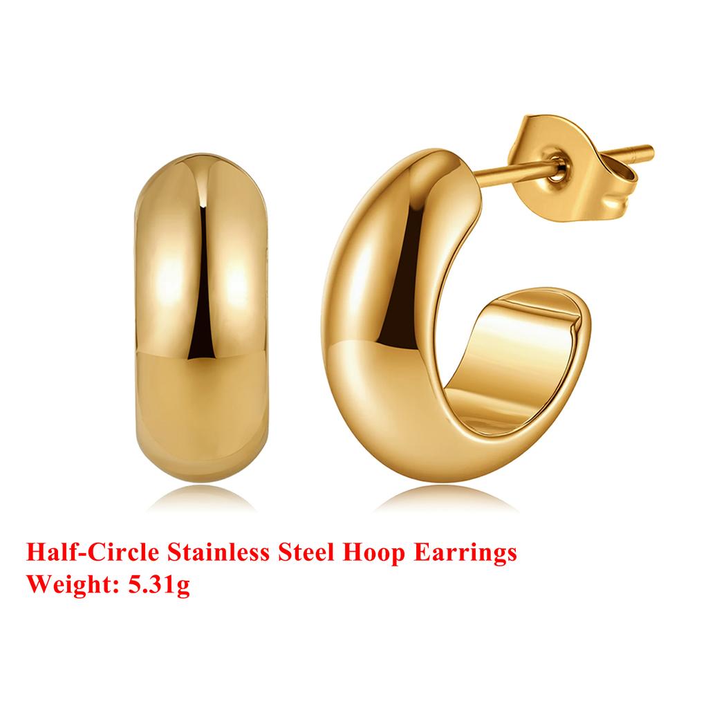 Effie Queen Edelstahl 18 Karat Gold Halbkreis-Creolen Einfacher Schmuck für Frauen Geburtstage Party Geschenk Accessoire STKE12