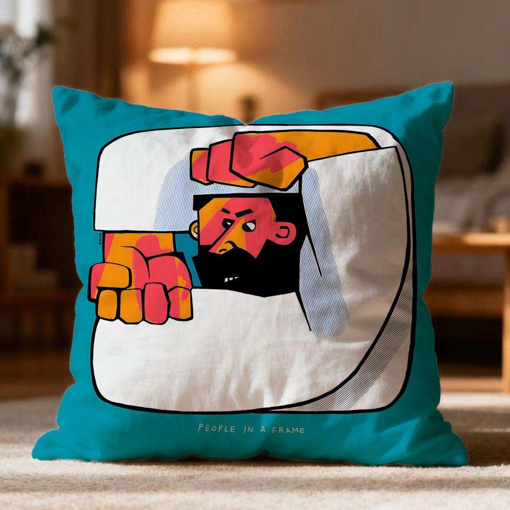 Hot People Living in a Frame Cushion Cover Soft Washable Pillow Case Multi-Scene for Couch Bed Travel Office Use
