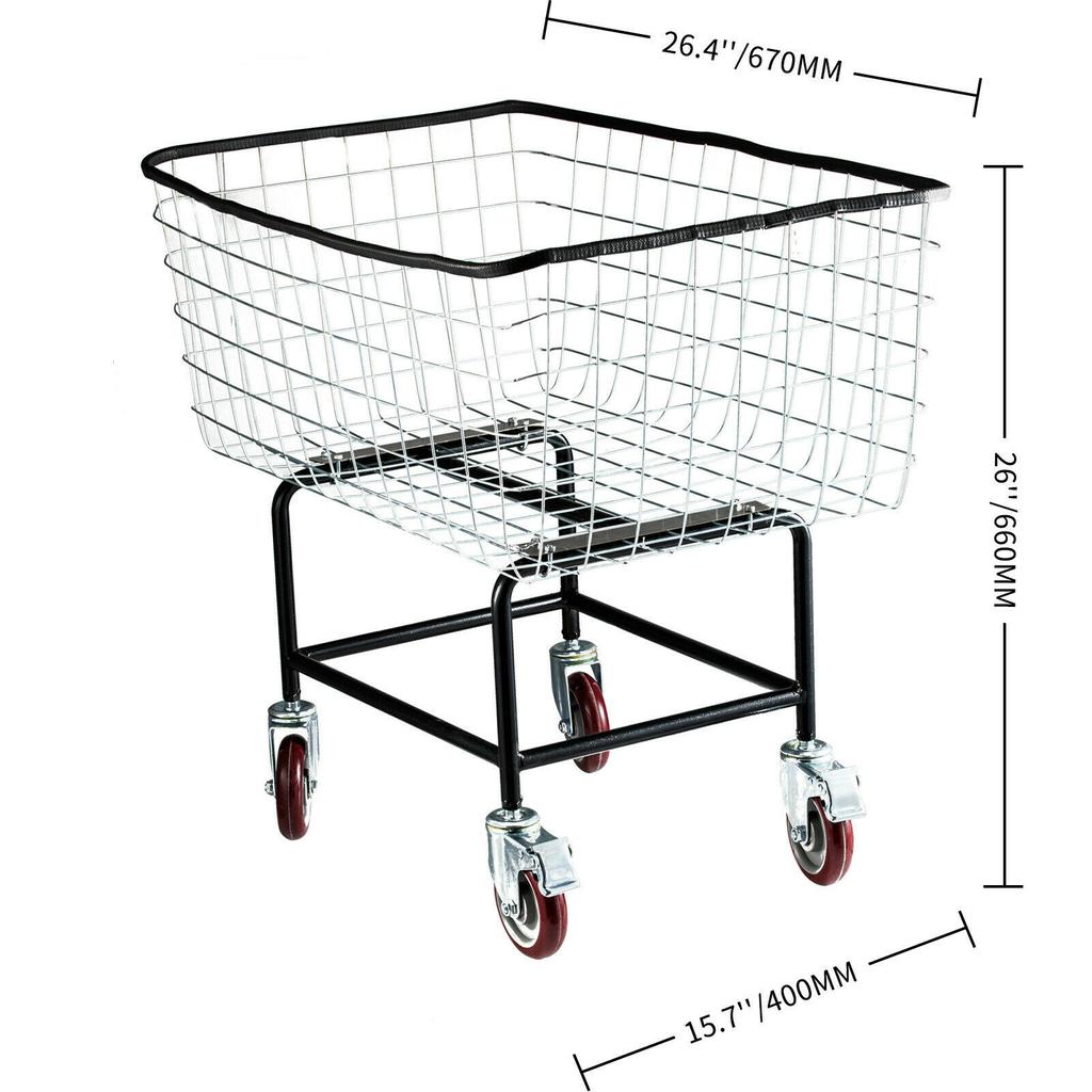 SucceBuy Commercial Wire Laundry Cart Laundry Basket 2.5/4.5 Bushel Heavy Duty with 4Inch Wheels for Home Bathroom Laundry Rooms